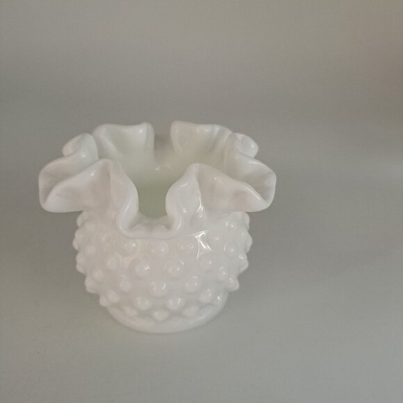Fenton Hobnail Ruffled White Milk Glass Bowl - Picture 6 of 11